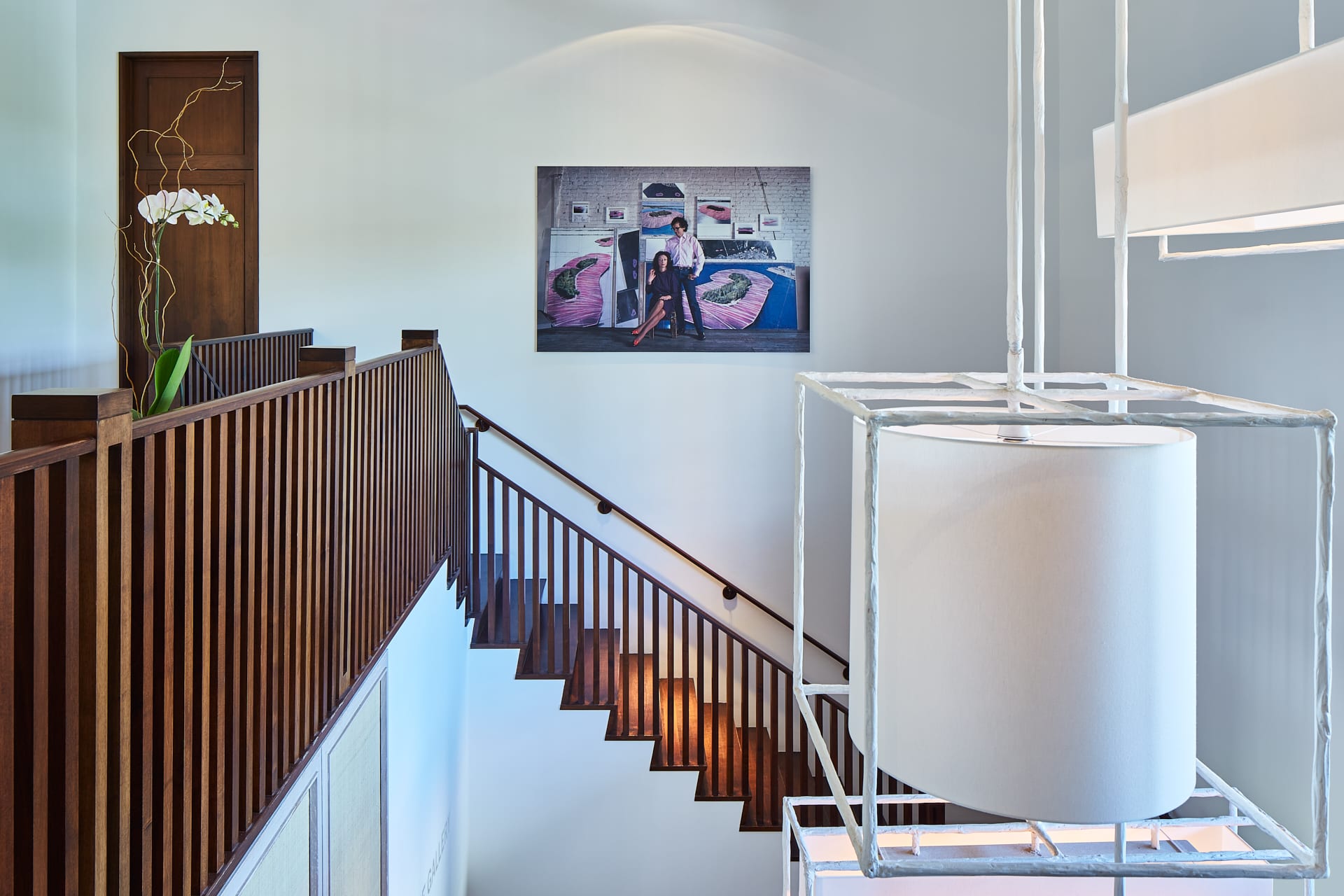 Portrait of Christo & Jeanne-Claude by Bob Kiss, 1981, on display in the stairwell at The Gallery at Windsor