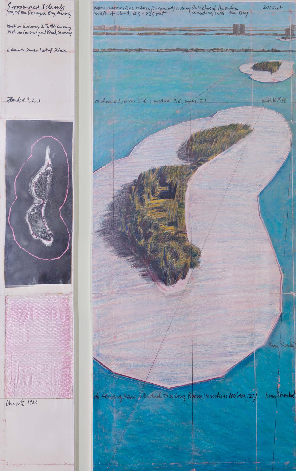 Surrounded Islands, Project for Biscayne Bay, Miami, Collage in two (2) parts, 96" x 42" and 96" x 15", Christo & Jeanne Claude, 1983