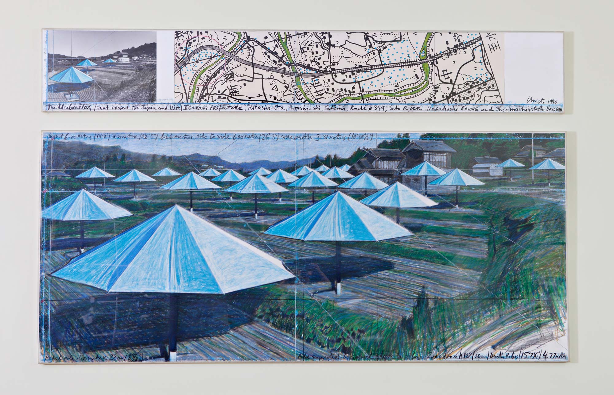 The Umbrellas, Joint Project for Japan and U.S.A., Collage in two (2) parts, 15" x 96" and 42" x 96", Christo & Jeanne-Claude, 1990