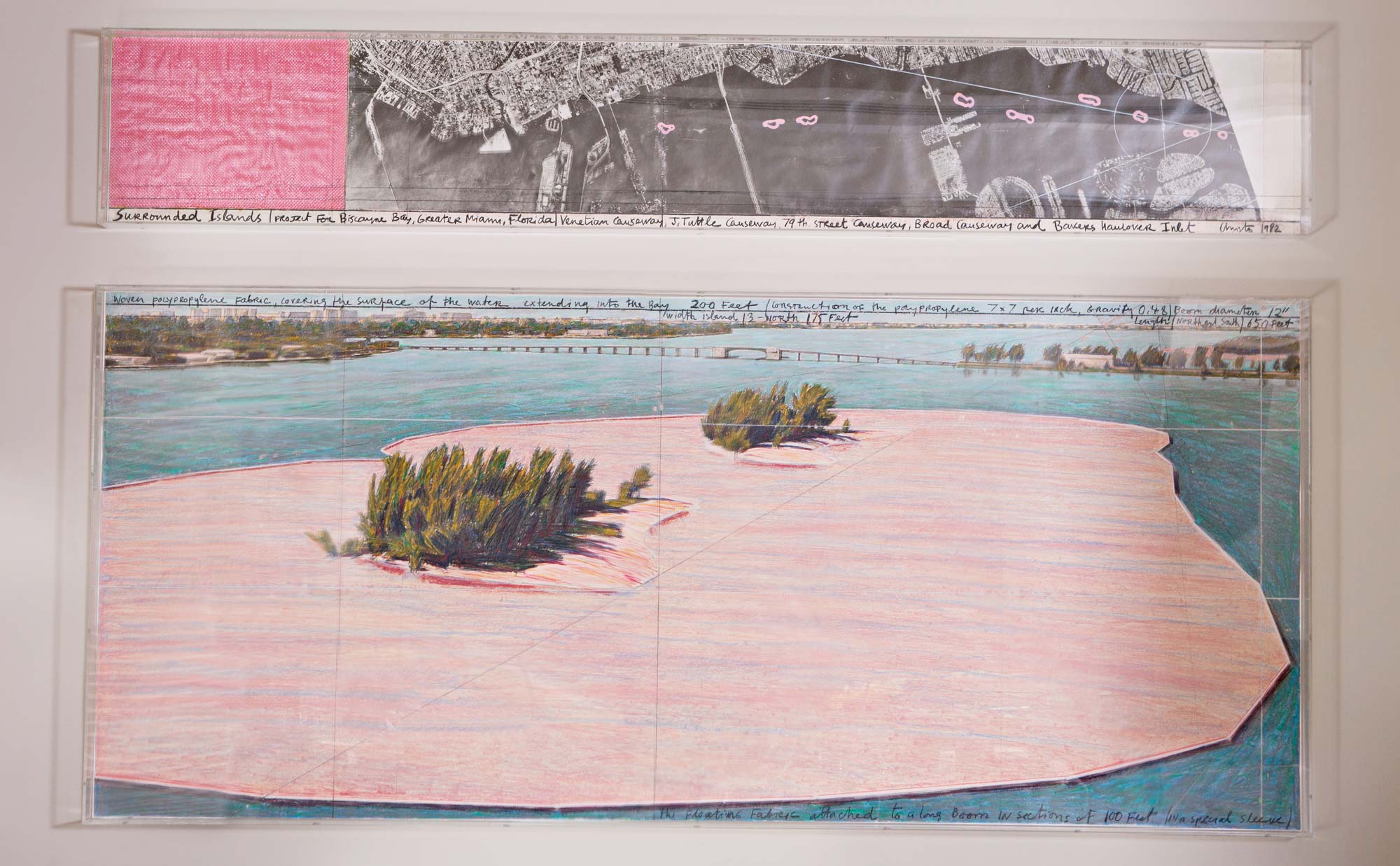 Surrounded Islands, Project for Biscayne Bay, Miami, Collage in two (2) parts, 96" x 42" and 96" x 15", Christo & Jeanne Claude, 1982